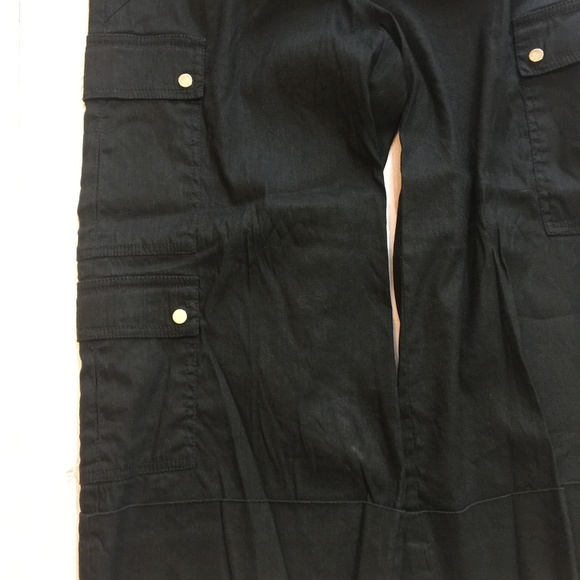 CACHÉ Black Linen Cropped Cargo Pants 10 EUC - Picture 4 of 9